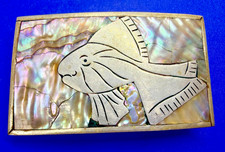 Inlay Fish Abalone Shell Chips Inlaid Artisan Made Belt Buckle Stamped Mexico picture