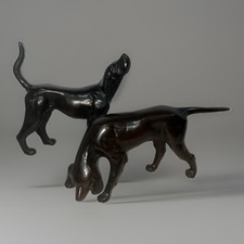 Vintage Heavy Pair of Patinated Iron Sculptures Hunting Dogs Bookends Door Stops picture