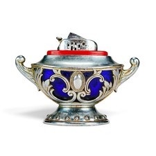 Vintage Ornate Blue Glass Table Lighter Occupied Japan picture
