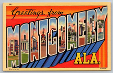 1937 Montgomery Alabama Large Letter Greetings Vintage Linen Postcard Curteich picture