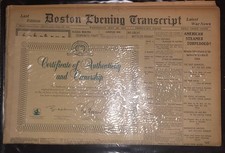 Boston Evening Transcript Newspaper COA May 26, 1915 picture