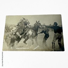Vintage RPPC Postcard - Wild West Rodeo Horse Breaking - SADDLING RARE ONE picture