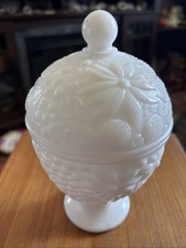Antique, 1970’s Milk Glass, Avon, Grapes And Flowers , Covered Candy Dish picture