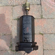 Vintage Chinese Asian Black Lacquer Hexagonal Lamp Base Brass Socket Floral picture