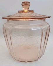 VTG 1930 Anchor Hocking Princess Pink Depression Glass Cookie Jar W/Etched Daisy picture