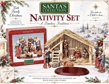 Vintage (10) Piece Nativity Set Fine Porcelain W/Wooden Stable & Wooden Base picture
