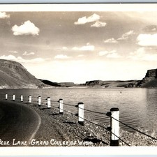 c1940s Blue Lake Grand Coulee WA RPPC Ellis 381 Real Photo Highway Guard Rail PC picture