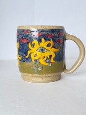 Art Pottery Unique Weird Eyeball Sunflower Coffee/Tea Mug Unsigned picture