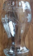 VINTAGE ~ Clear Etched Glass ~ Floral Design Vase ~ 9.5