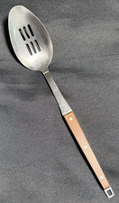Ekco Flint USA Stainless Slotted Serving Spoon Wood Handle 11.5 Inch picture