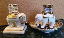 Elephant & Castle Quill Pen & Spill Holder Set Pair Old Paris Porcelain   RARE picture