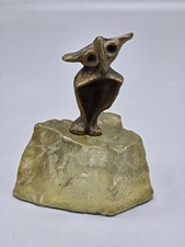  Owl Sculpture Clear Resin Base MCM Abstract Metal Vintage picture