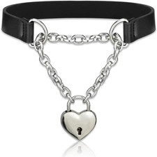Goth Choker Necklaces for Women, Black Choker and Heart Padlock Day Collar wi... picture
