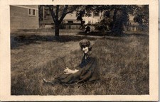 1919 Cute Young Woman w/ Big Hair Smiling & Posing Outside FOUND B+W Photo 00652 picture