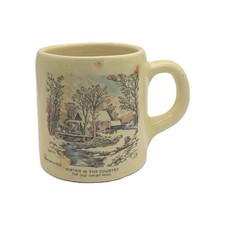 1930s JB Williams Currier & Ives Shaving Mug Winter in the Country Grist Mill CT picture