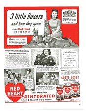 1943 Red Heart Dog Food WW2 Vintage Print Ad Boxer Cocker Spaniel War Bonds picture