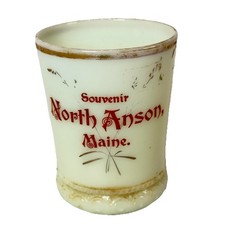 NORTH ANSON , MAINE ME Uranium Antique Custard Glass Souvenir Trinket Cup picture