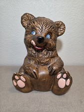 Vintage 1940's 50's Gilner Pottery Brown Teddy Bear Cookie Jar USA Hand Painted picture