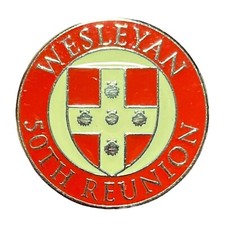 Wesleyan University 50th Reunion Red  Lapel Hat Pin Middletown Connecticut C256 picture