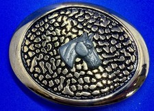 Unique Horse Head Centerpiece Textured Metal Western Cowboy Belt Buckle picture