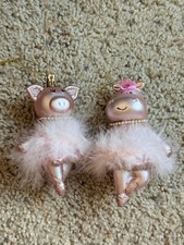 Vintage Glass Ballerina Christmas Ornaments Lot Pink Pig Hippo Feather Tutu picture