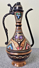 Turkish Copper Pitcher Ewer Ibrik Hand Carved & Enameled Decorative Hand-painted picture