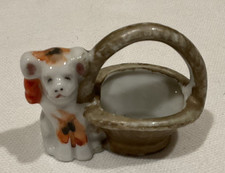 Vtg PICO Occupied Japan Ceramic Dog Figurine Puppy with Bow Basket Miniature picture