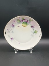 VTG Nippon Hand Painted Cake Plate with Handles Purple Violets Flowers Gold Rim picture