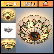 Vintage Tiffany Style Stained Glass Ceiling Light Fixture - 12