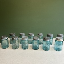 Lot 12 Vintage Blue Ball Perfect Mason Pint Jars Zinc Lids Wedding Centerpieces picture
