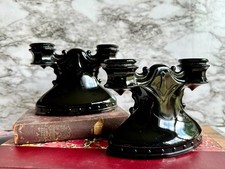 Vintage L.E. Smith Black Amethyst Glass Candelabra Pair | Gothic Victorian picture