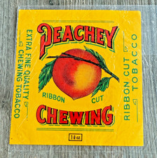 Vintage Peachey Chewing Tobacco Label – Ribbon Cut 1¾ oz – NOS Advertising Fruit picture