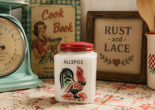 Vintage Tipp City Glass Rooster Allspice Spice Shaker Red Lid 1939 picture