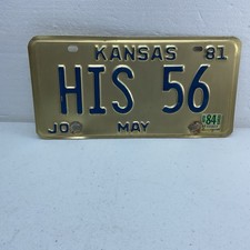 1981 Kansas Personalized Vanity License Plate Tag# HIS 56 ‘84 Sticker Chevy Ford picture
