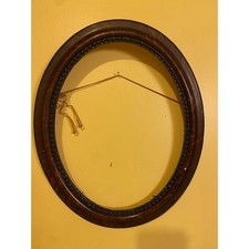 Antique Victorian Oval Wood Picture Frame Faux Bois Beaded Inner Liner Brown picture