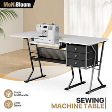 Folding Sewing Machine Table Adjustable Height Art Craft White w/Drawer Storage picture