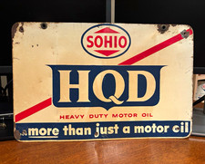 Sohio HQD HD Motor Oil Double Sided Porcelain Rack Topper Sign.  Size: 20” x 14” picture