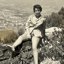 Vintage Snapshot Photograph Beautiful Young French Woman Long Legs Outside picture