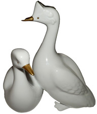 Merganser Duck Pair Figurine Porcelain Hooded Hollohaza Hungary 1777 picture