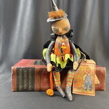 OoaK Robin Seeber Jointed Halloween Witch Signed Handmade Primitive Folk Art picture
