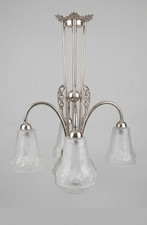 Authentic Signed Dégue Paris 1920s Art Deco Chandelier – Frosted Glass Shades picture