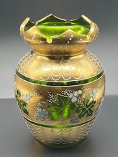 Fabulous Heavy Gold Bohemian Green Glass Vase picture
