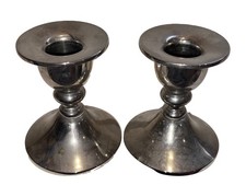 Vintage Set of 2 Matching Pewter Candle Holders 3.5