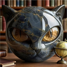 Black Cat Stone Figurine Resin Cat Head Marble Texture Desk Decor Gift picture