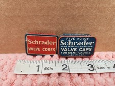 VTG Schrader Tire Valve Caps & Valve Cores Tin Lot Of 2 EMPTY picture