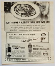 1943 Mott's Raisin Sauce on Ham Jellies Prune Juice Ad 5.25