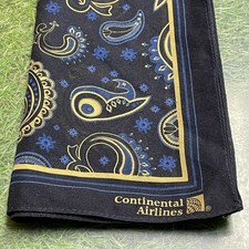 Vintage Continental Airlines Flight Attendant Scarf Navy Gold Paisley 21x21 picture
