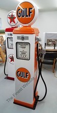 NEW GULF REPRODUCTION GAS PUMP - ANTIQUE OIL REPLICA (WHITE & ORANGE) * picture