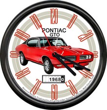 Licensed 1968 Red Pontiac GTO Racing General Motors Dealer Sign Wall Clock picture