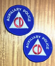 GEMSCO NOS Vintage Patch (1) PAIR AUX POLICE CIVIL DEFENSE USA - Original 1980 picture